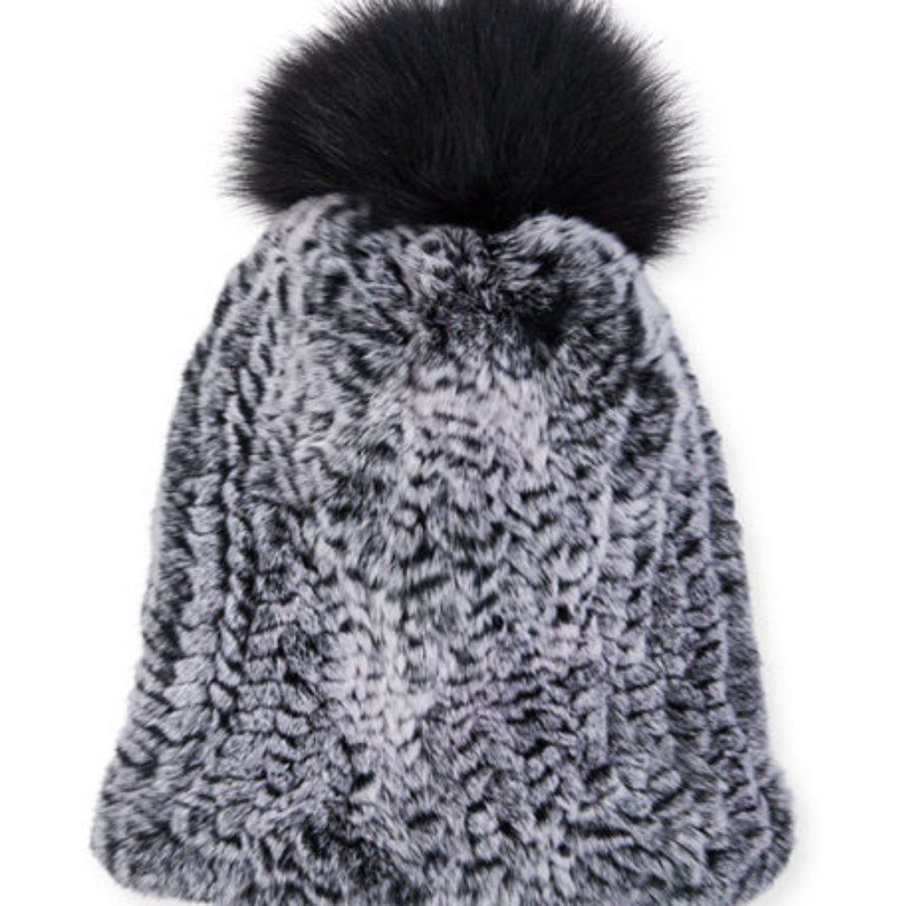 Surell Fox Fur PomPom Knit Beanie Hat